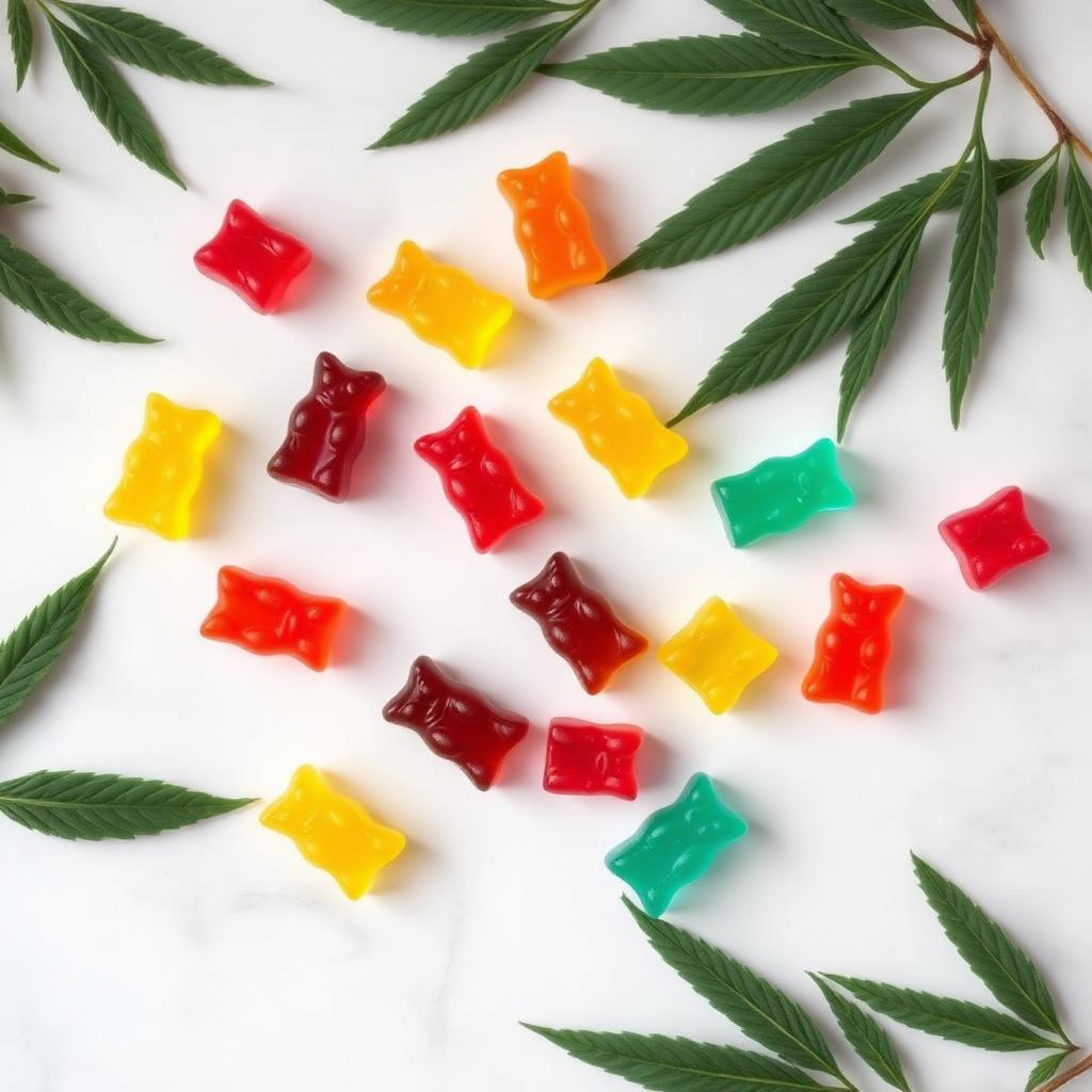 Colorful VitaMax hemp gummies with hemp leaves